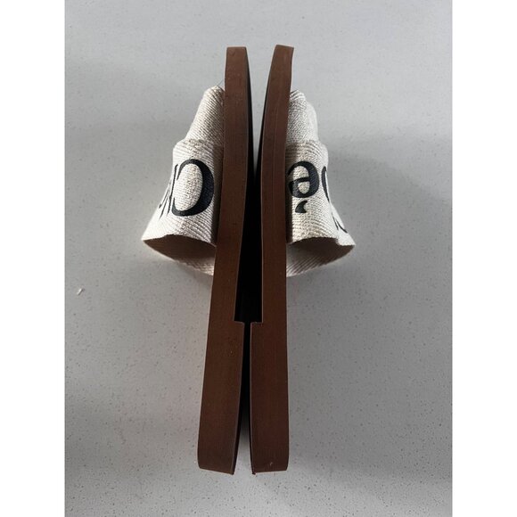 Chloe Woody Flat Logo white Ribbon Slide Sandals Size 39 - Picture 9 of 9